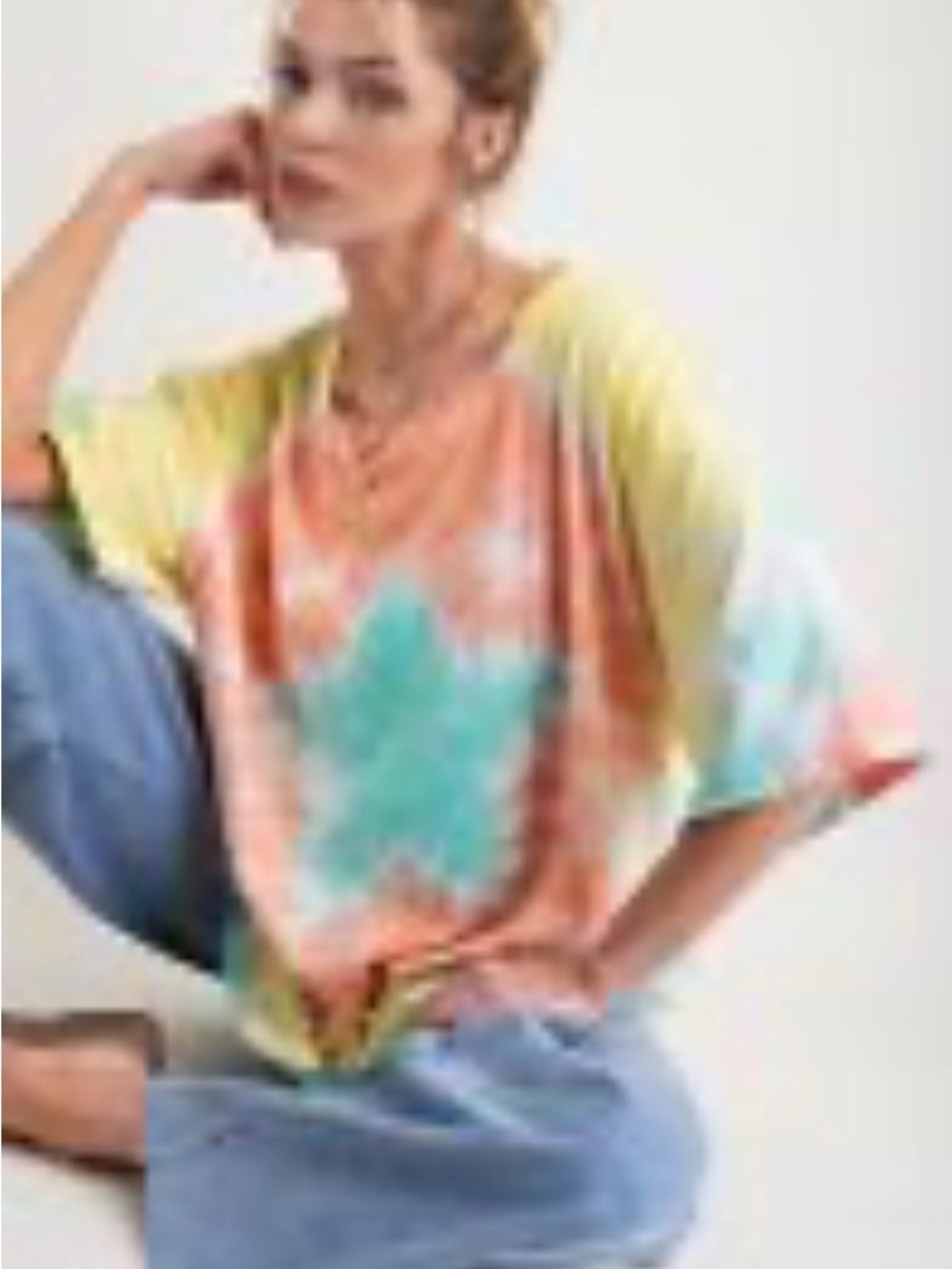 easel Women's Short Sleeve Tie-Dye Tee in Yellow, Coral, Aqua
